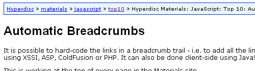 AJAX Scripts - Hyperdisc Materials: JavaScript: Top 10: Automatic Breadcrumb Trail